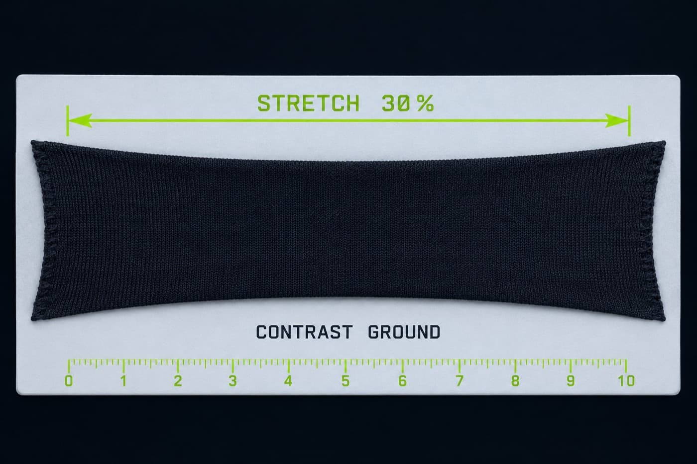 Diagram of the opacity method: fabric stretched to 30 percent elongation over a contrasting ground.