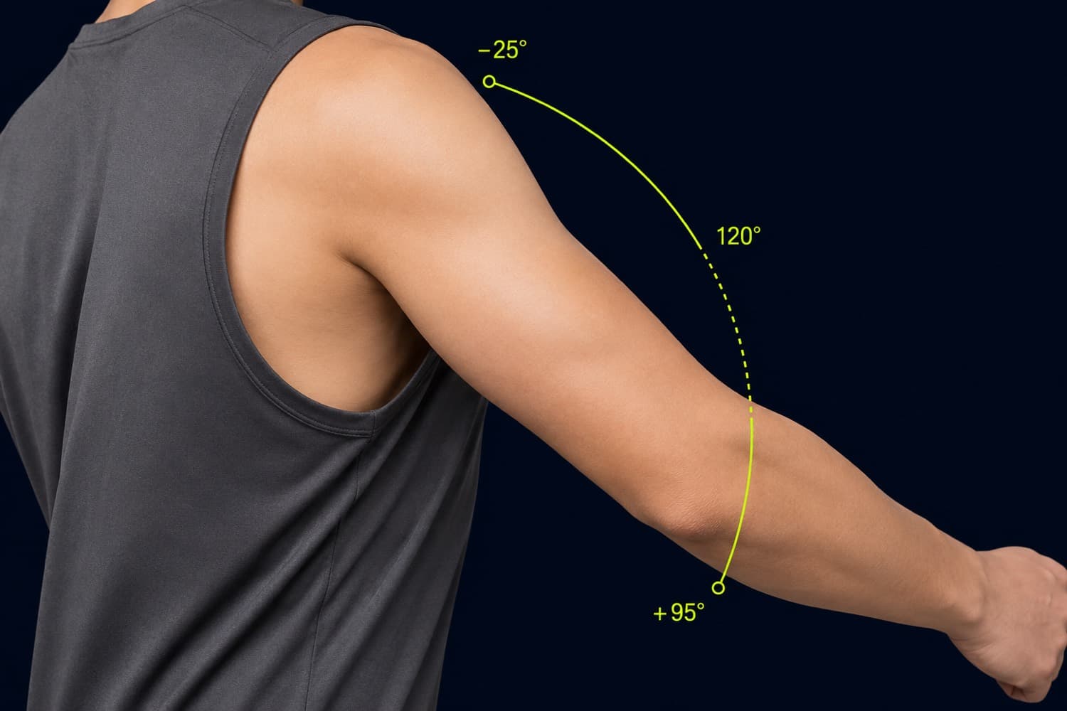 Arm in a running swing, armhole opening visible